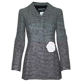 Chanel-Vintage Striped Jacket with Camelia Flower Embroidery-Black