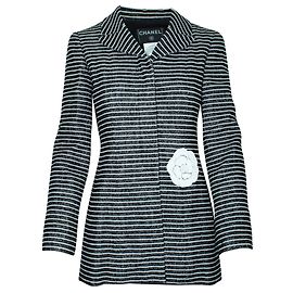 Chanel Giacca Vintage a Righe con Ricamo Fiore Camelia Nero