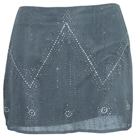 Autre Marque-Grey Embellished Mini Skirt with metal glitter-Grey