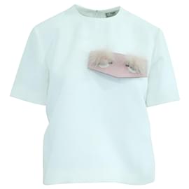 Fendi-Ivory "Monster Eyes" Top with Fur -White,Cream