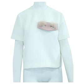 Fendi-Ivory "Monster Eyes" Top with Fur -White,Cream