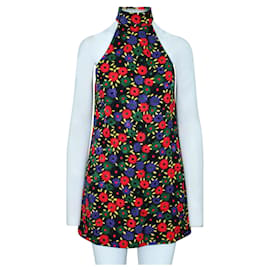 Saint Laurent-Halter Neck Colorful Embroidered Mini Dress with Pockets-Other