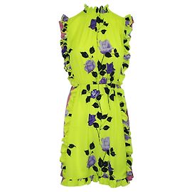 Msgm Neongelbes, bedrucktes Kleid mit Rüschen Gelb