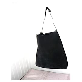 Gucci-Gucci Vintage handbag in black suede outside and black leather inside --Black