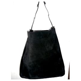 Gucci-Gucci Vintage handbag in black suede outside and black leather inside --Black