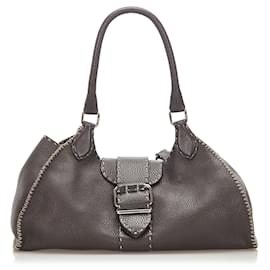 Fendi-Fendi Sac à bandoulière en cuir Selleria noir-Noir