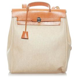 Hermès Mochila Hermes Brown Herbag Canvas Marrom Bege Laranja