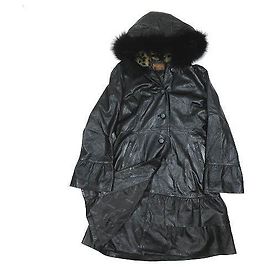 *[Used] Balmain Fox Fur Rex Rabbit Fur Hood Lamb Leather Coat Outer Peplum Gather Lining Logo Total Pattern Size 9 black Black