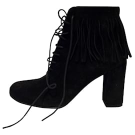 Saint Laurent-Saint Laurent lace up fringed ankle boots-Black