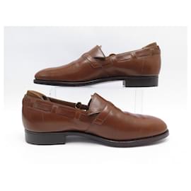 John Lobb-JOHN LOBB DICK SHOES LOAFERS WITH BUCKLE 9E 43 BROWN LEATHER SHOES-Brown