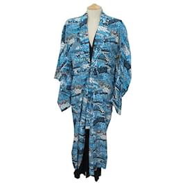 Balenciaga-NEW BALENCIAGA LONG KIMONO DRESS 571271 Logo S 36 BLUE SILK NEW DRESS-Blue
