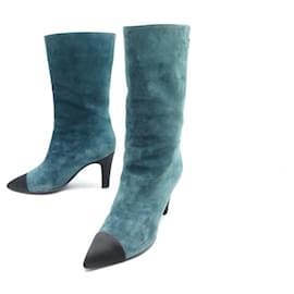 Chanel-CHANEL SHOES BOOTS GABRIELLE COCO G33119 37.5 BLUE SUEDE BOOTS SHOES-Blue