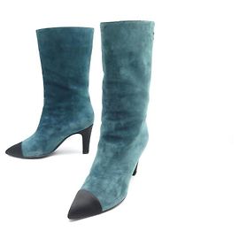 CHANEL SAPATOS BOTAS GABRIELLE COCO G33119 37.5 BOTAS DE CAMURÇA AZUL Azul