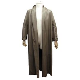 Hermès HERMES LONG COAT L 52 LEATHER COAT TAUPE BROWN DEER LEATHER COAT Taupe
