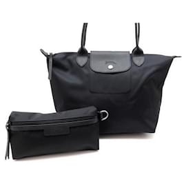 Longchamp-NEUES LOT LONGCHAMP HANDTASCHE LE PLIAGE NEO CABAS S + TASCHE AUS SCHWARZEM CANVAS-Schwarz