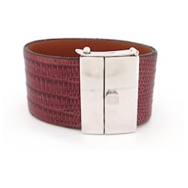 Céline-BRACELET CELINE MANCHETTE 15CM M CUIR LEZARD MARRON LIZARD LEATHER CUFF BANGLE-Marron