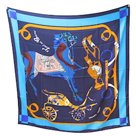 Hermès-NEW HERMES SCARF ALL IN SQUARE 140 CM GIANT BLUE SILK BOX SCARF-Blue