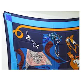 Hermès-NEW HERMES SCARF ALL IN SQUARE 140 CM GIANT BLUE SILK BOX SCARF-Blue