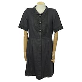 Chanel-CHANEL DRESS IN LACE WITH FLOWER PATTERNS SIZE L 42 BLACK LINEN AND SILK DRESS-Black