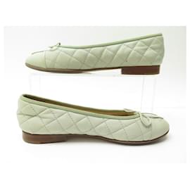 Chanel-CHANEL LOGO CC G BALLERINAS SHOES26250 36 GREEN QUILTED LEATHER SHOES-Green