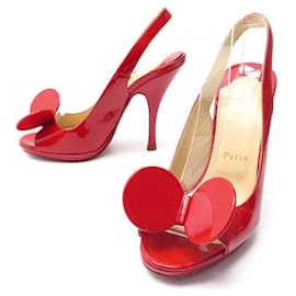 Christian Louboutin-CHAUSSURES CHRISTIAN LOUBOUTIN ESCARPINS MADAME MOUSE 37 CUIR VERNIS ROUGE-Rouge