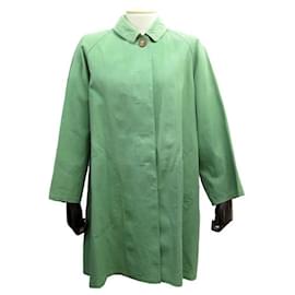 Hermès-VINTAGE HERMES WATERPROOF TRENCH COAT M 40 GREEN COTTON COAT-Green