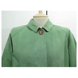 Hermès-VINTAGE HERMES WATERPROOF TRENCH COAT M 40 GREEN COTTON COAT-Green