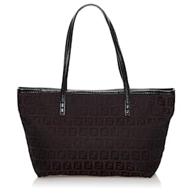 Fendi-Fendi Black Zucchino Canvas Tote Bag-Black