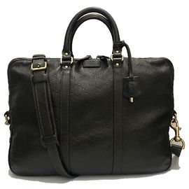 208463 001998 Bright Guccissima Business Briefcase Bag Black Chocolate
