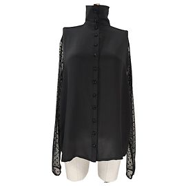 Lemaire Camicia in seta nera a pois con maniche trasparenti Nero