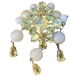 Broche sublime em pérolas e strass Dior Branco Bege
