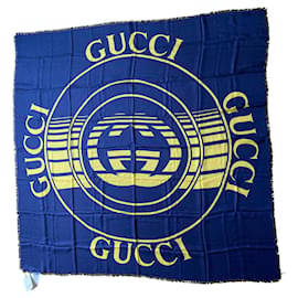 Gucci-Gucci Logo Print Scarf/Stole-Blue