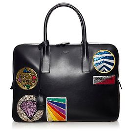 Porte-documents en cuir noir Saint Laurent Museum Noir Multicolore