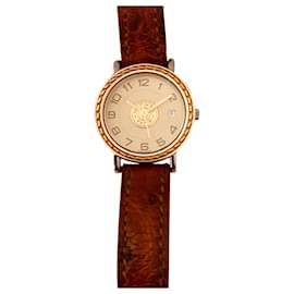 hermes quartz 18k gold plated watch ar 3.220