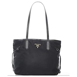 Prada-PRADA Black Tessuto Tote Bag Very Good Condition / Large Model-Black
