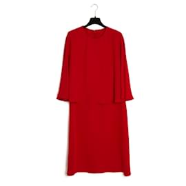 Valentino-RED SILK CREPE DRESS CAPE FR42-Rouge