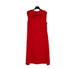 Valentino-RED SILK CREPE DRESS CAPE EN42-Red