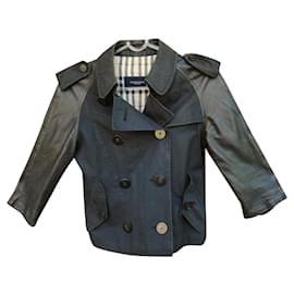 Burberry-Talla de chaqueta de lona y cuero de Burberry 34-Negro