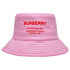 Burberry-Horseferry Bucket Hat in Pink Canvas-Pink