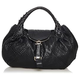 Fendi-Fendi Black Spy Leather Hobo Bag-Black
