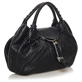 Fendi-Fendi Black Spy Leather Hobo Bag-Black