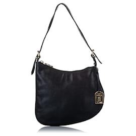 Fendi-Fendi Black Oyster Leather Shoulder Bag-Black