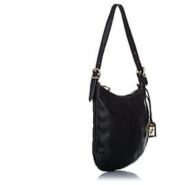 Fendi-Fendi Black Oyster Leather Shoulder Bag-Black