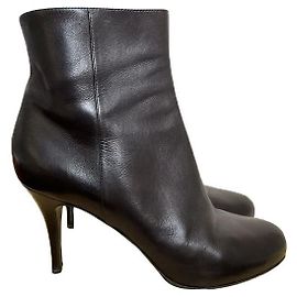 Sergio Rossi Black Leather Stiletto Ankle Boots Black