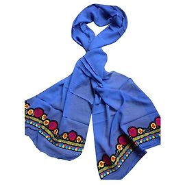 Sciarpa Philippe Model in Mussola di Seta Blu con Ricami Rosso Blu Multicolore Giallo