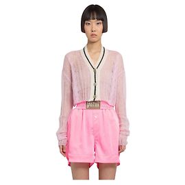 Palm Angels Mini-Strickjacke aus rosafarbenem Mohair für Damen Pink