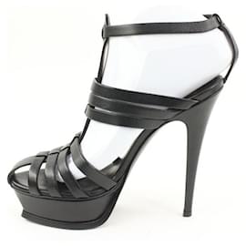 Saint Laurent-Size 37 YSL calf leather Tribute 105 Platform Woodstock Sandals-Other