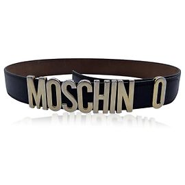 Moschino Redwall Vintage Brown Leather Lettered Logo Belt Size 44 Brown
