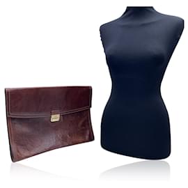 Autre Marque-Brown Leather Portfolio Briefcase Work Bag Handbag-Brown