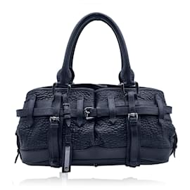 Burberry-Black Leather Belted Rowan Tote Bag Satchel Handbag-Black